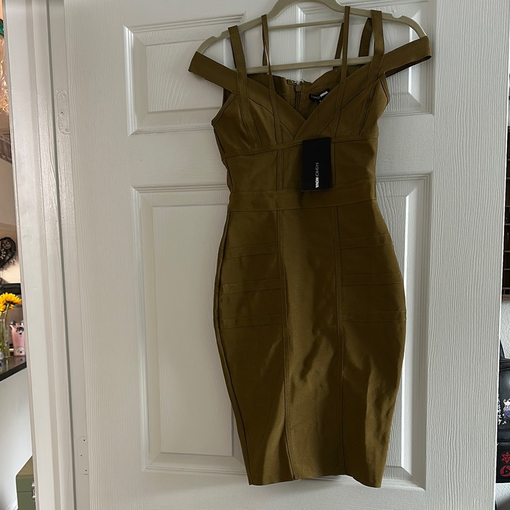 Fashion Nova Green Bodycon Mini Dress Spaghetti Strap